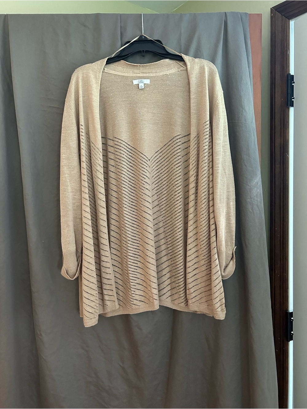 croft & barrow Tan Open-Front Chevron Knit Cardigan